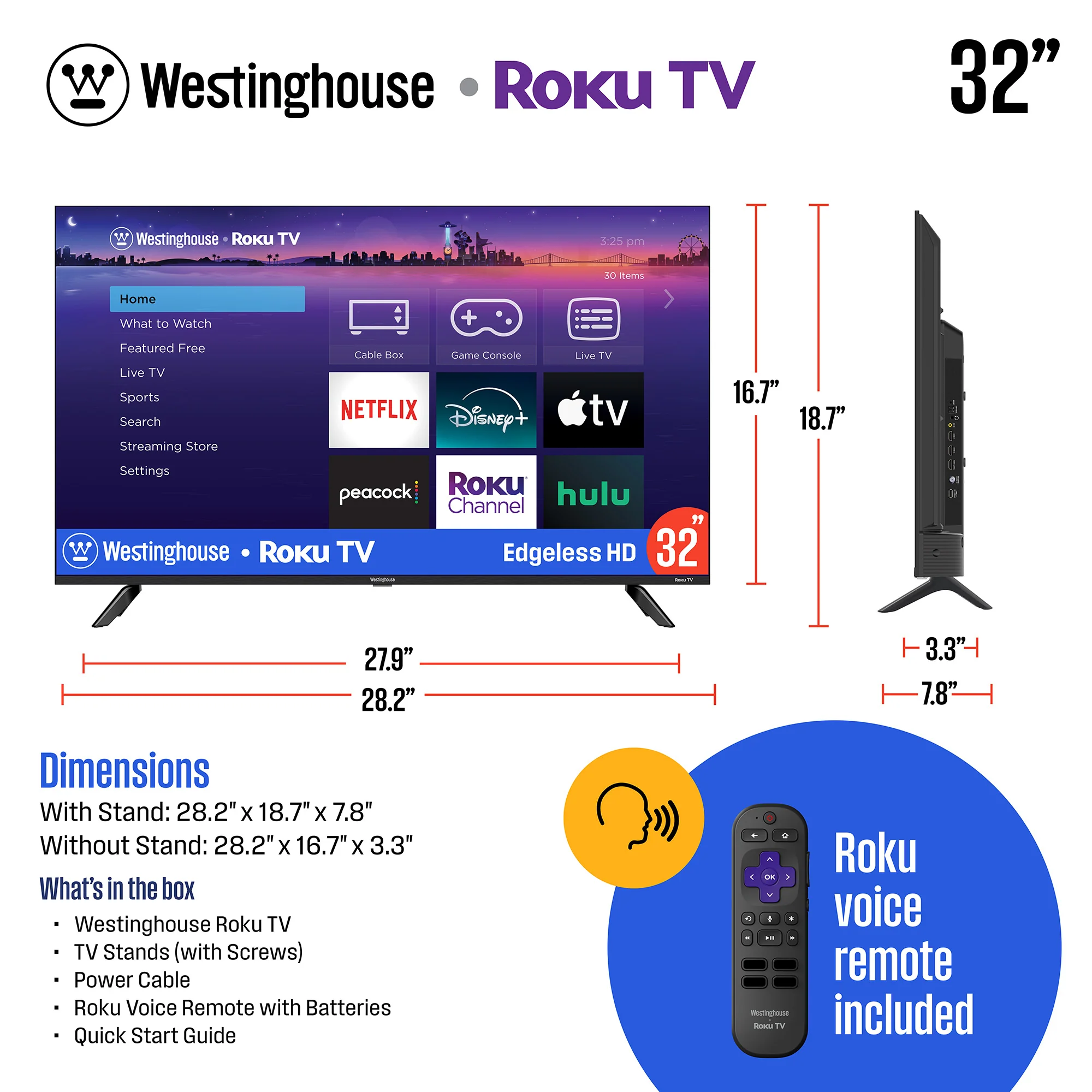 32″ Edgeless HD Roku TV with Voice Remote - Image 5