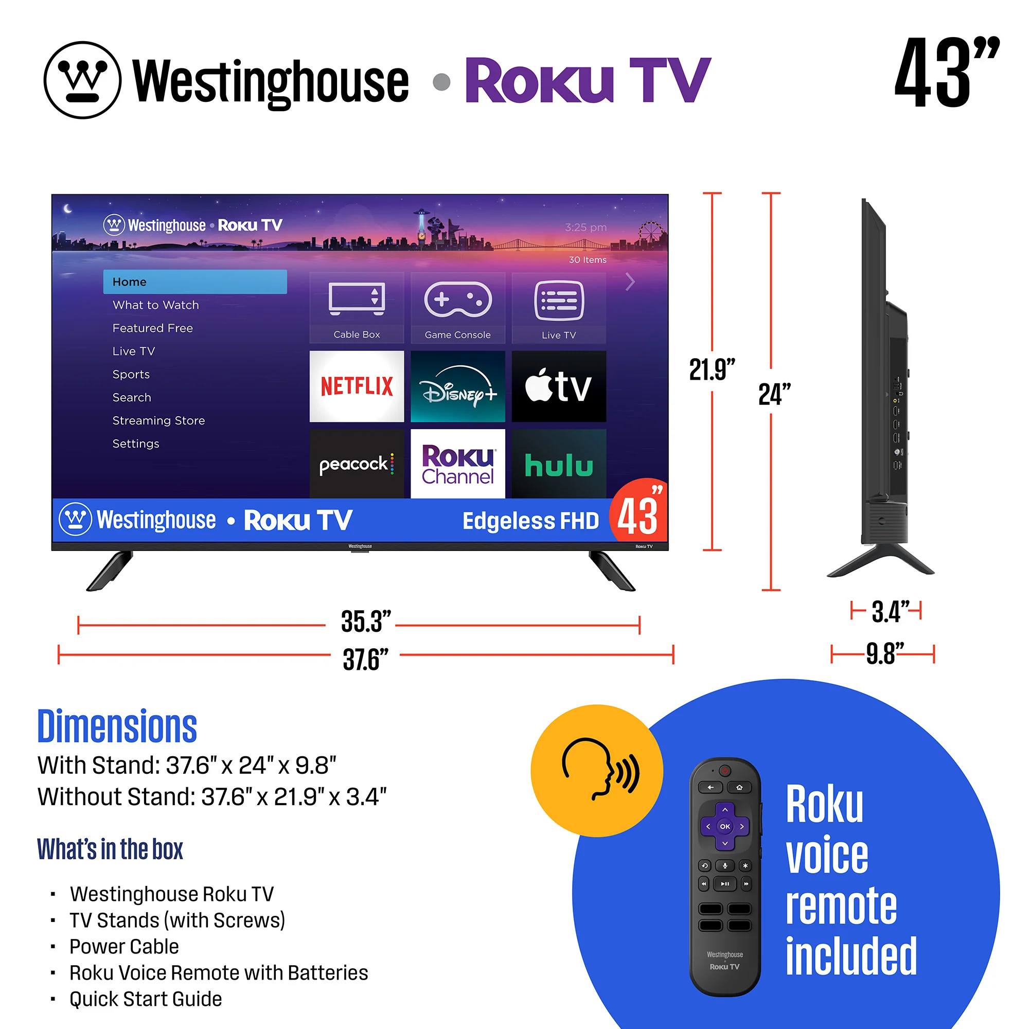 43″ Edgeless Full HD Roku TV with Voice Remote - Image 5