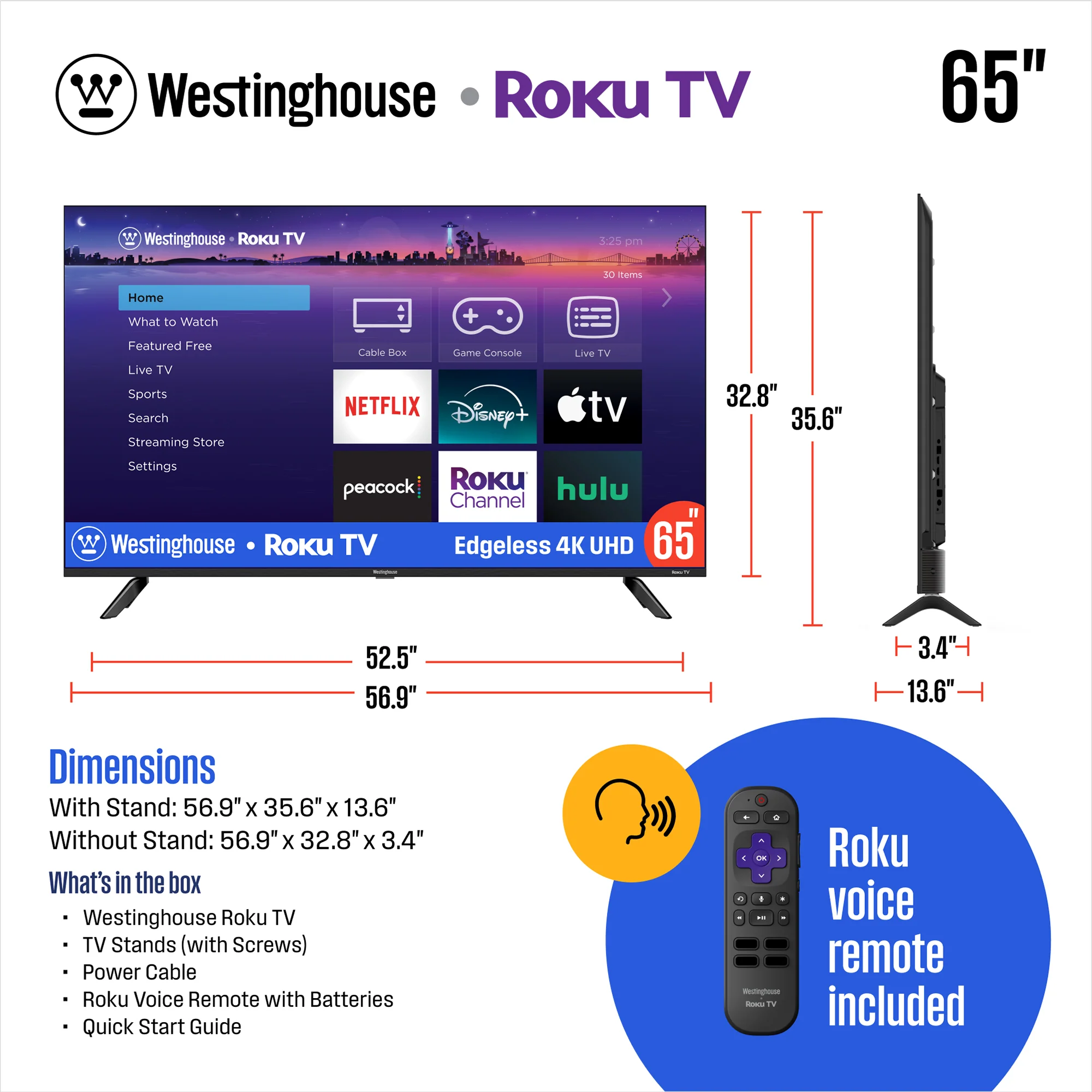 65″ Edgeless 4K UHD Roku TV with Voice Remote - Image 6