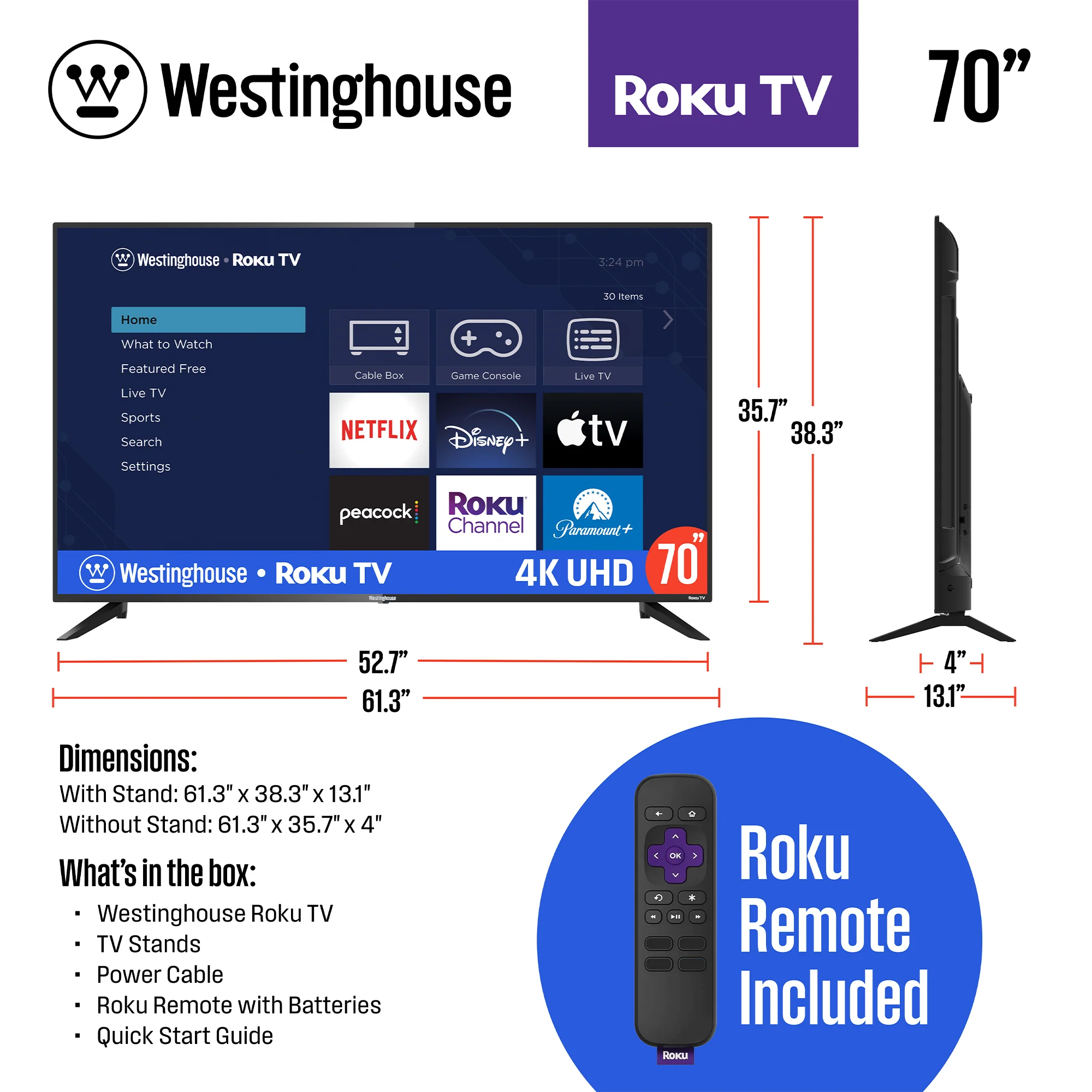 70" 4K Ultra HD Smart Roku TV with HDR - Image 6
