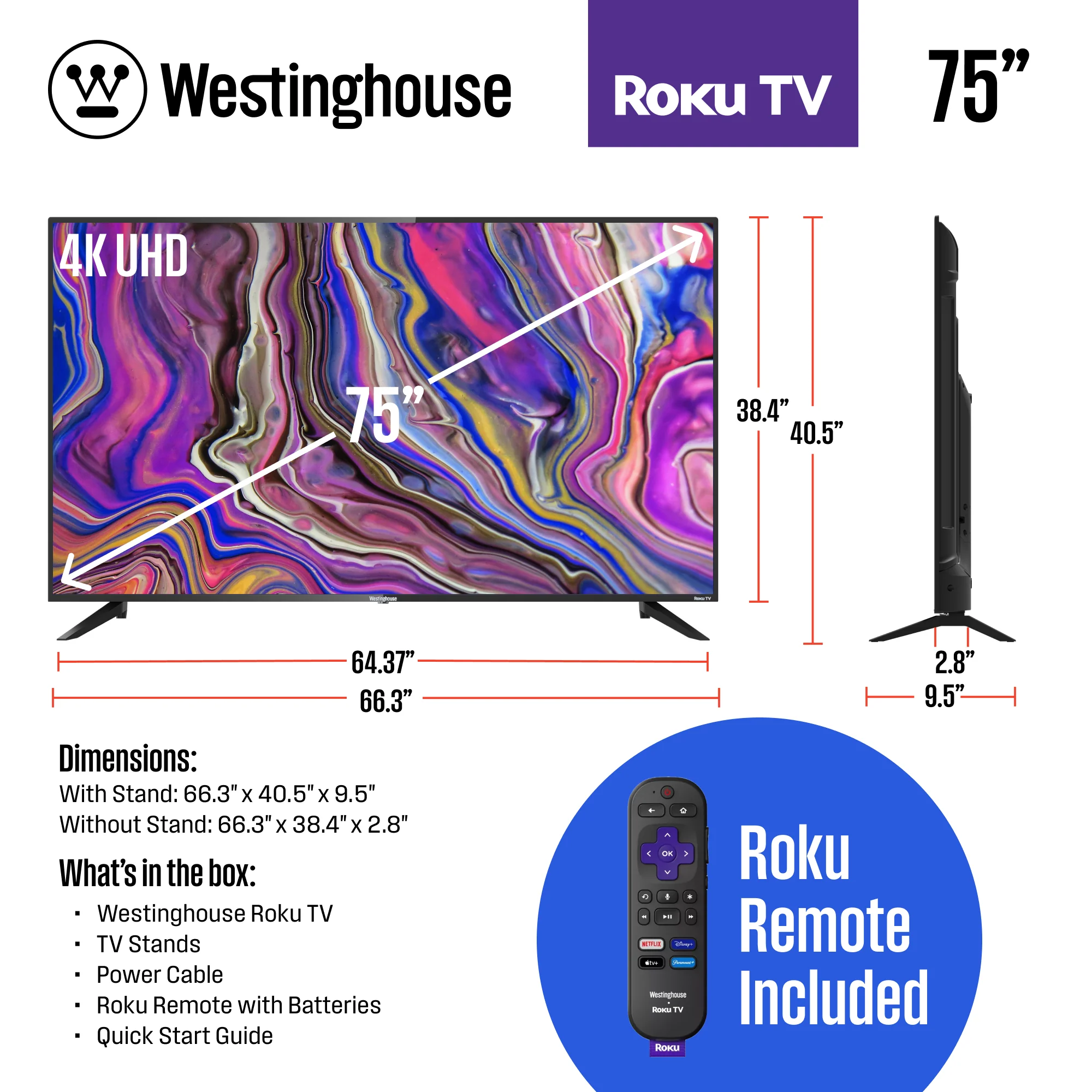 75″ 4K Ultra HD Smart Roku TV with HDR - Image 6