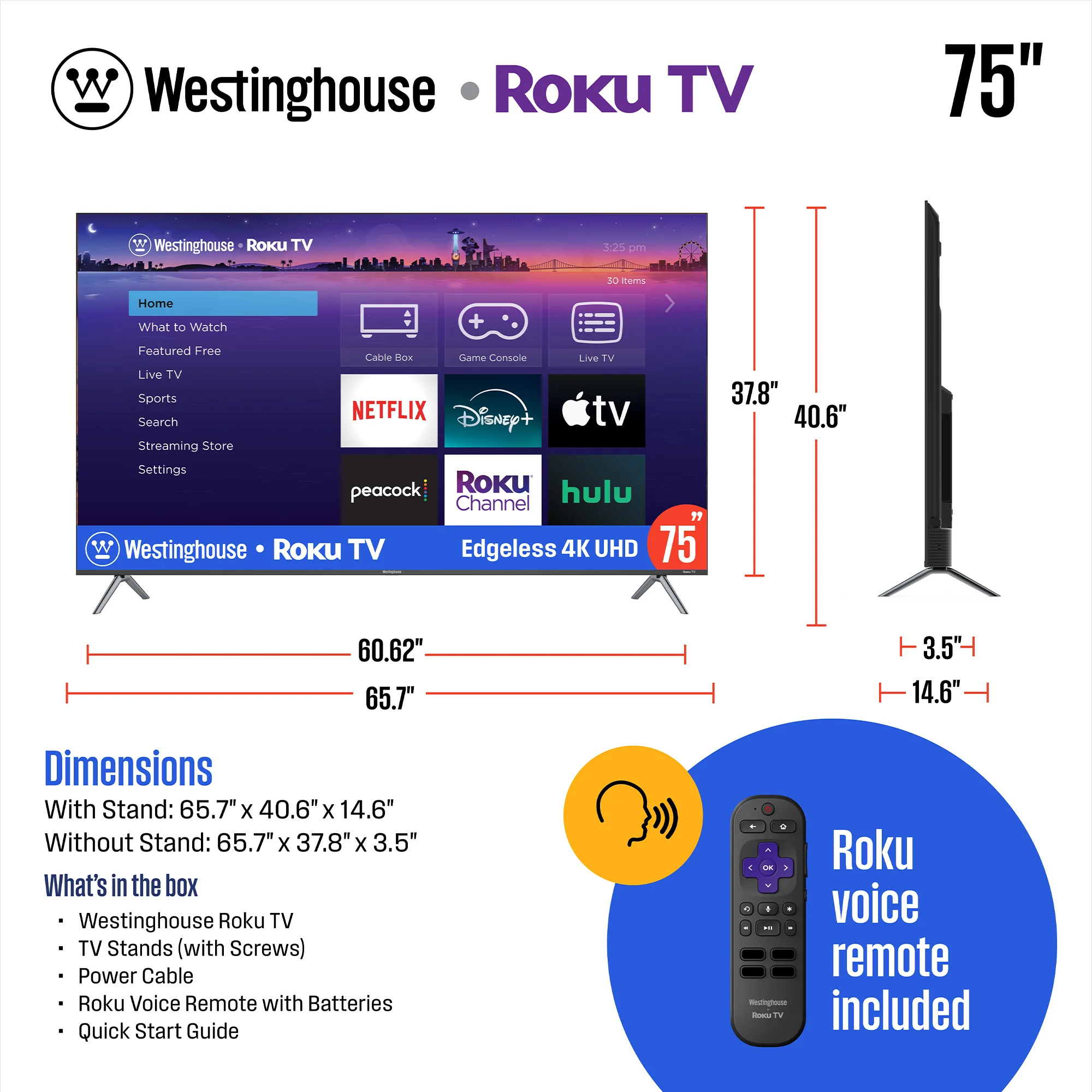 75″ Edgeless 4K UHD Roku TV with Voice Remote - Image 6