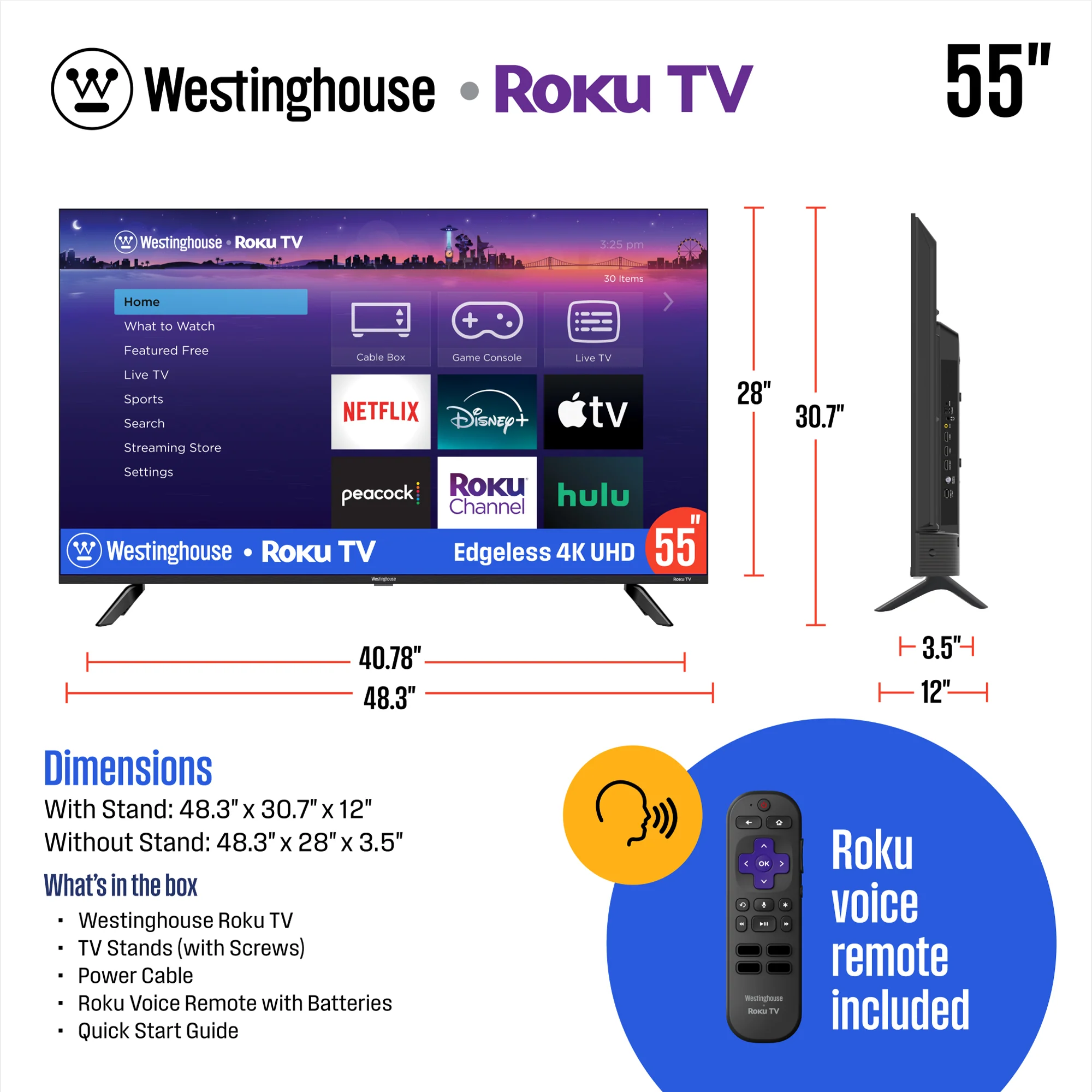55″ Edgeless 4K UHD Roku TV with Voice Remote - Image 7